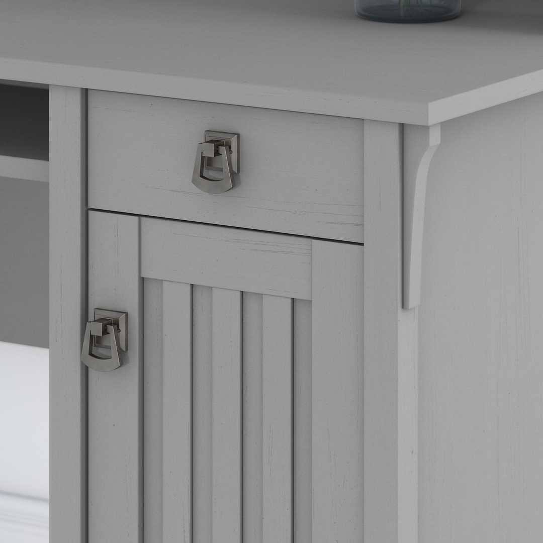Pure White and Shiplap Gray L Shaped Desk with Hutch A744566
