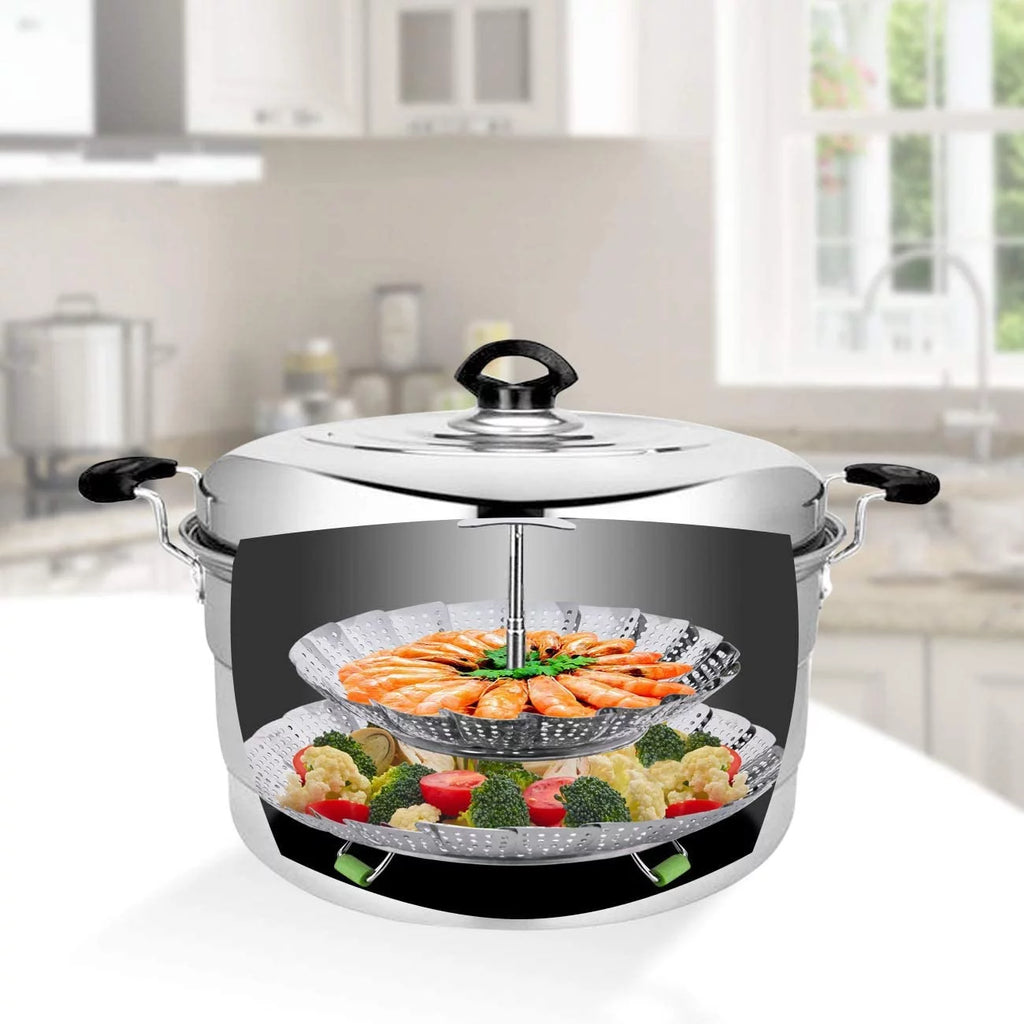 Double Layer Stainless Steel Collapsible Steamer Basket K897779