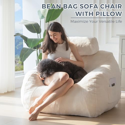 Black Boucle Bean Bag Sofa with Pillow B729565