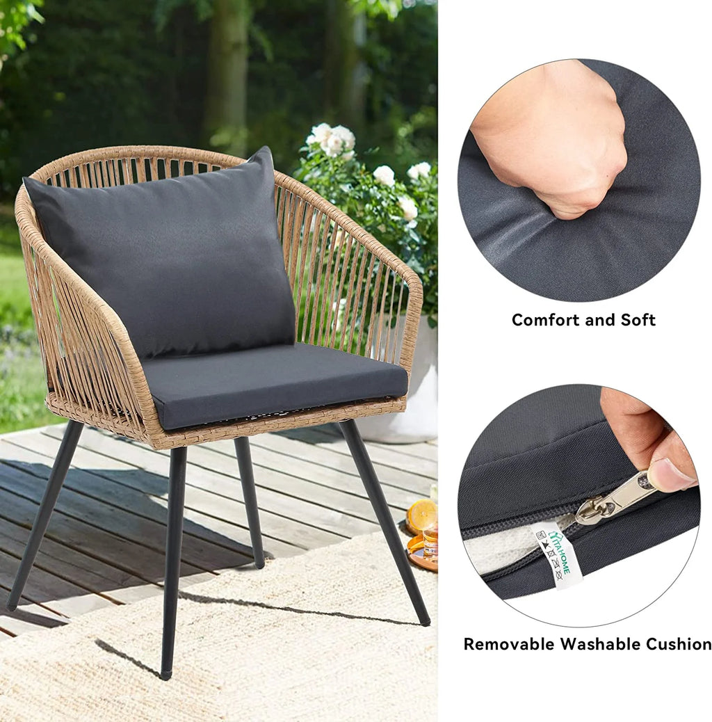 3-Piece Wicker Bistro Set with Cushions and Glass Side Table E8396
