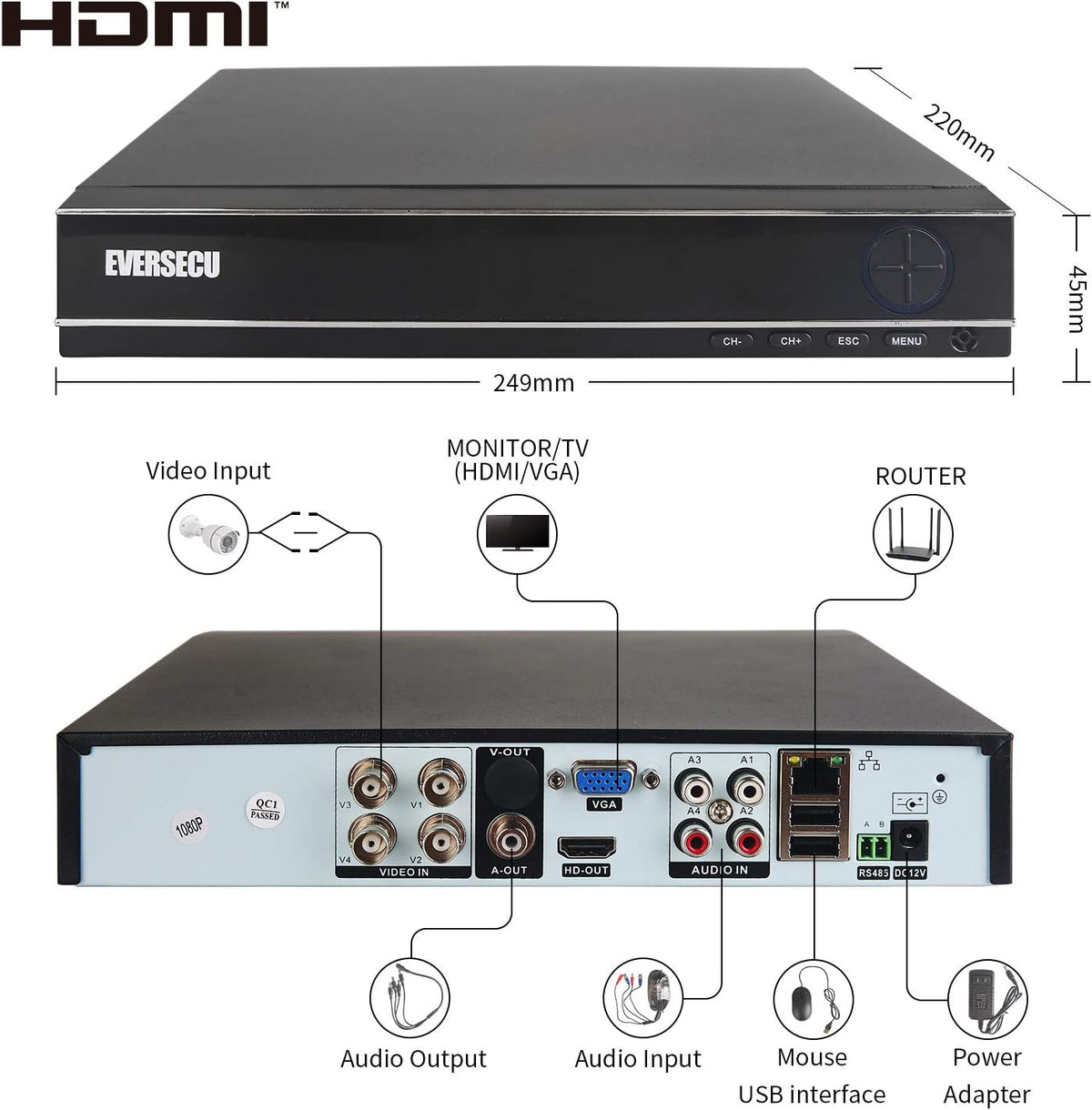 4 Channel 1080P DVR Security Camera System with 4 Weatherproof Cameras U88531