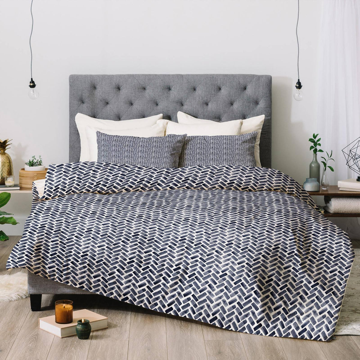 Indigo Herringbone Comforter, Queen M78479