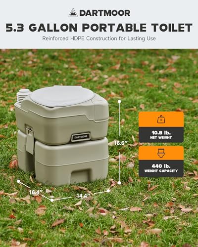 Portable Toilet, 5.3 gal. HDPE Camping Toilet with Built-in Handle J6632