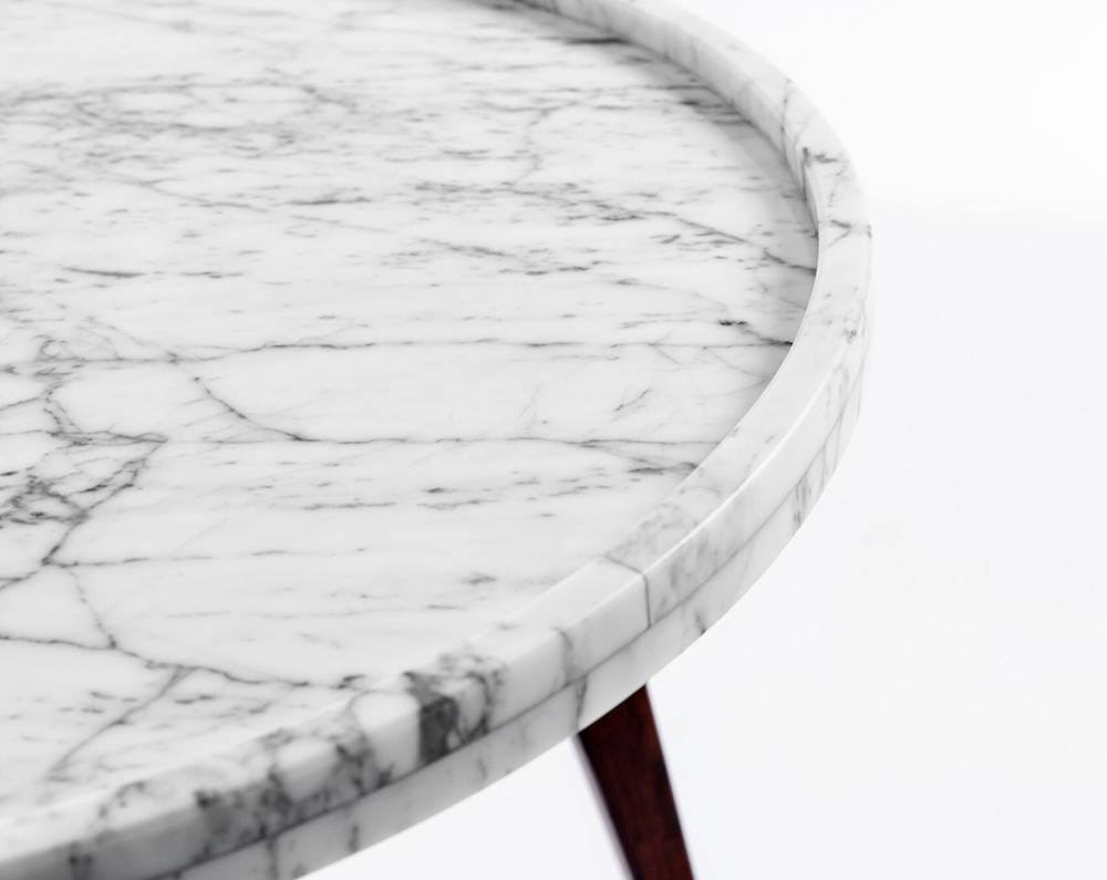 White Marble Side Table with Walnut Legs S2328