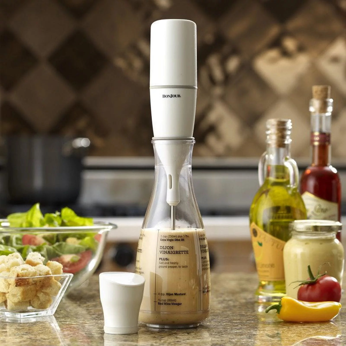 Plastic Salad Dressing Carafe and Handheld Mixer, 12 oz T97647