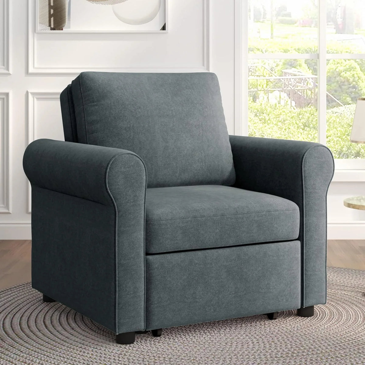 Dark Blue Convertible Sleeper Chair Bed P742563