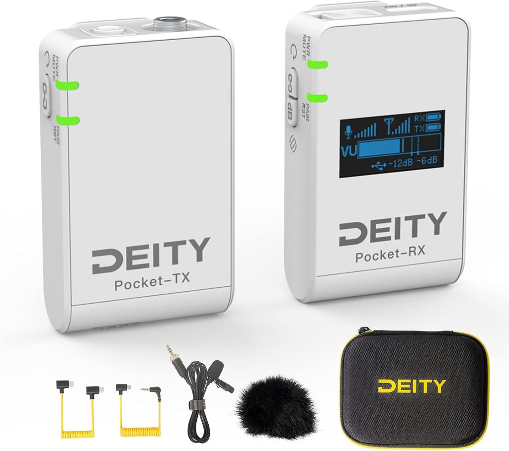 Wireless Lavalier Microphone System with OLED Display, 3.5 mm Audio Input, White F944519