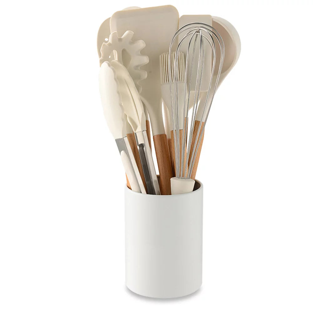 10 PCS Silicone Utensil Set Wooden Handle F9723