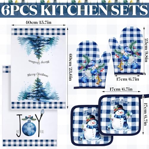 6 Pcs Christmas Kitchen Towel Oven Mitts and Pot Holders Set F604365