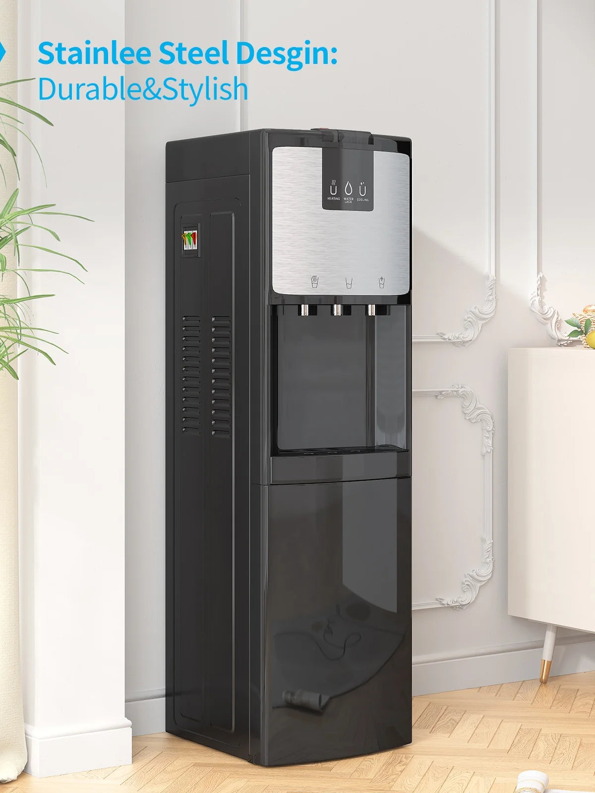 Bottom Loading Water Dispenser, Hot/Cold/Room Temperature, 3 or 5 Gallon, Black S624607