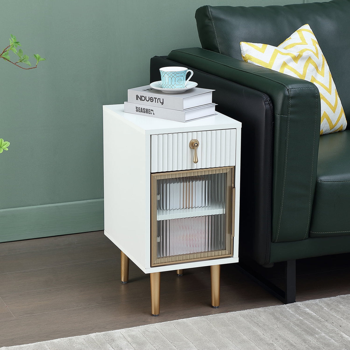 White Narrow Nightstand with Drawer W34818