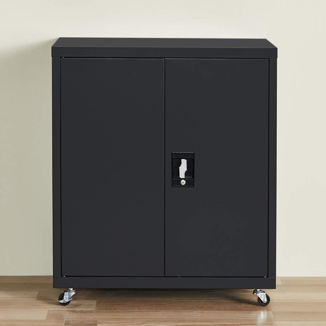 Black Metal Storage Cabinet with 4 Adjustable Shelves L714