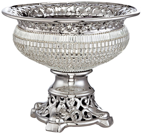 10 1/2" High Crystal and Silver Ceramic Bowl Z998285