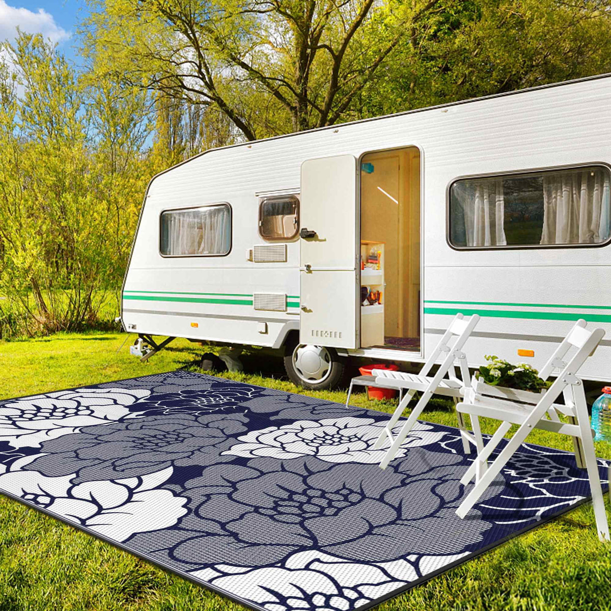 Waterproof Plastic Outdoor Rug, blue&white, 5'x8' E1466