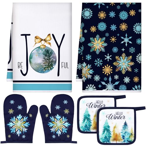6 Pcs Christmas Kitchen Towel Oven Mitts and Pot Holders Set F604365