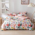 Red Floral 100% Cotton Kids Twin Duvet Cover Set with Zipper V55532