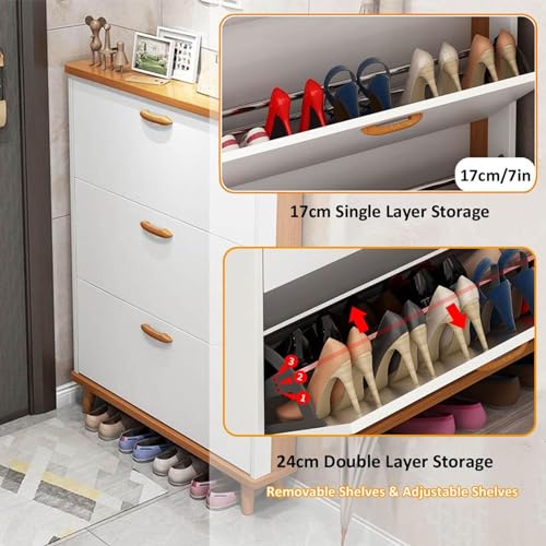 Slim Hidden Shoe Cabinet 3 Flip Drawers Wooden Tall Shoe Rack R579928