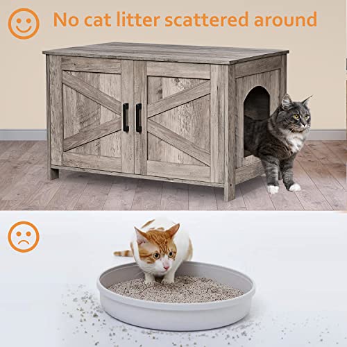 39.4" L Wooden Cat Litter Box Enclosure with Barn Door, Greige M906