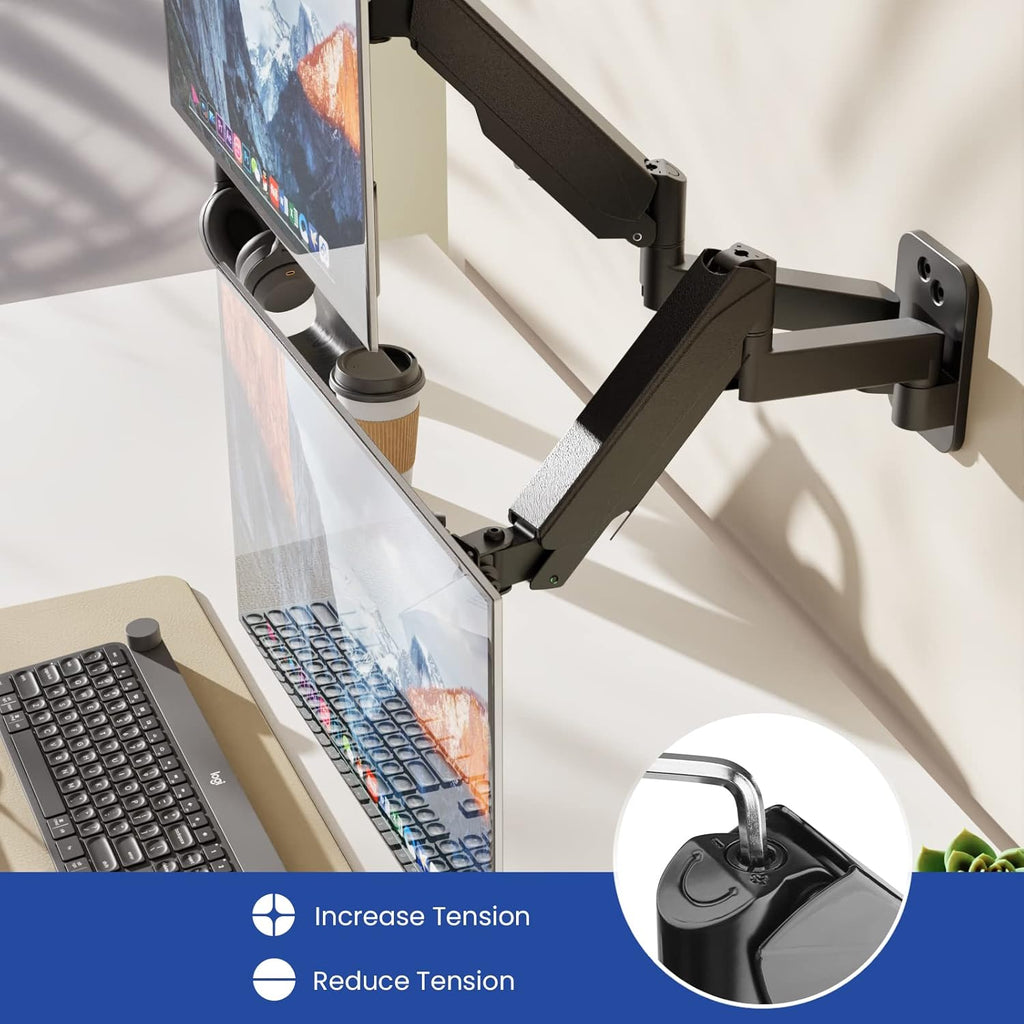 Black Gas Spring Dual Monitor Wall Mount for 17 to 32 inch Screens D22358