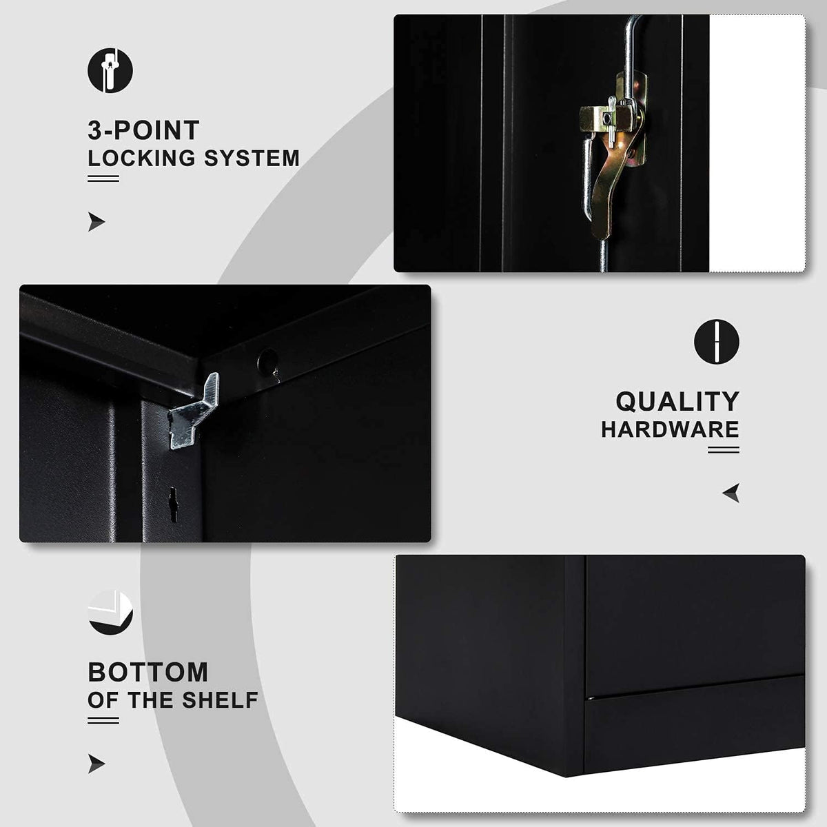Black Metal Storage Cabinet with 4 Adjustable Shelves L714
