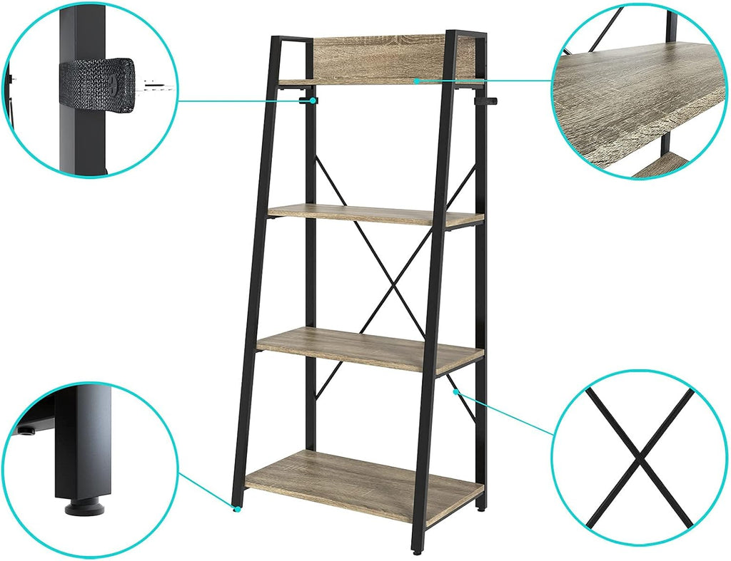 4-Tier Wood Bookcase with Metal Frame M677