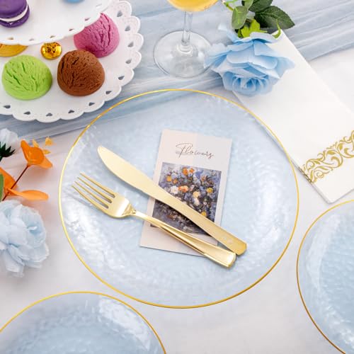 350 Pcs Blue Plastic Plates Dinnerware Set U2103