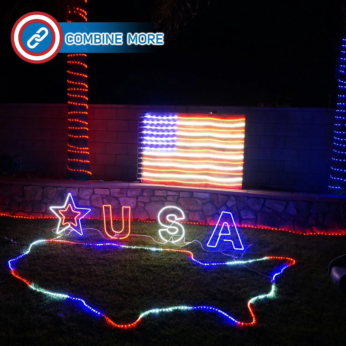 Patriotic American Flag Neon Lights 5'x3' Waterproof Decorations I569230