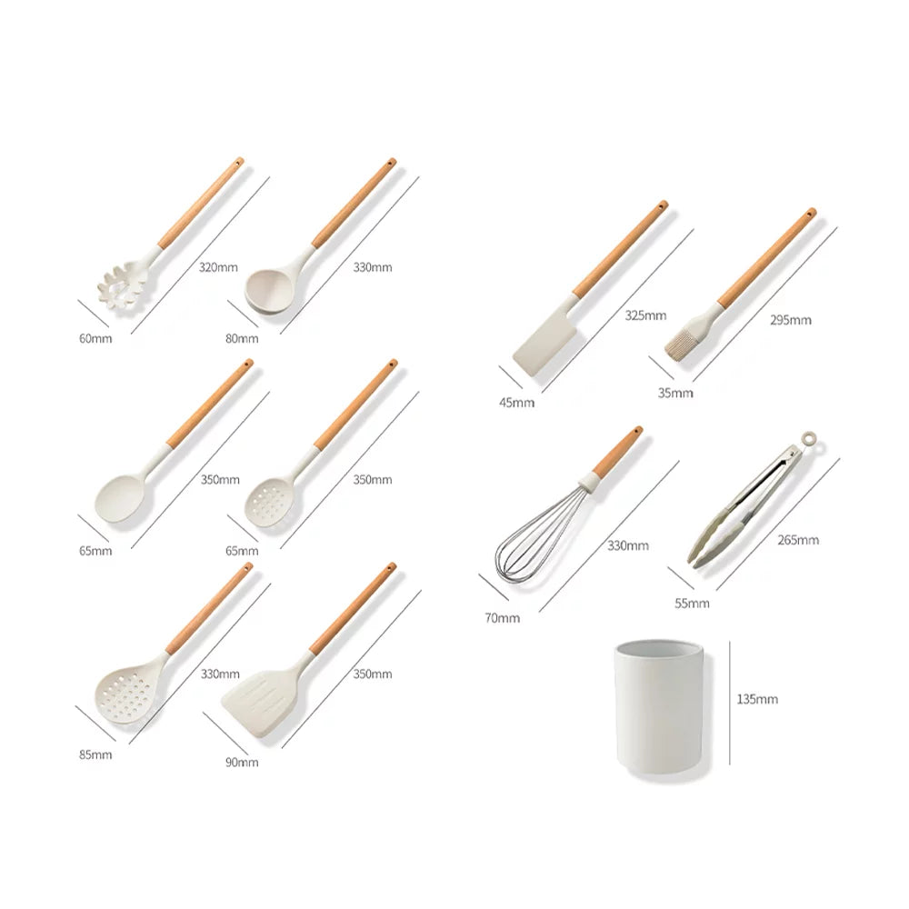 10 PCS Silicone Utensil Set Wooden Handle F9723
