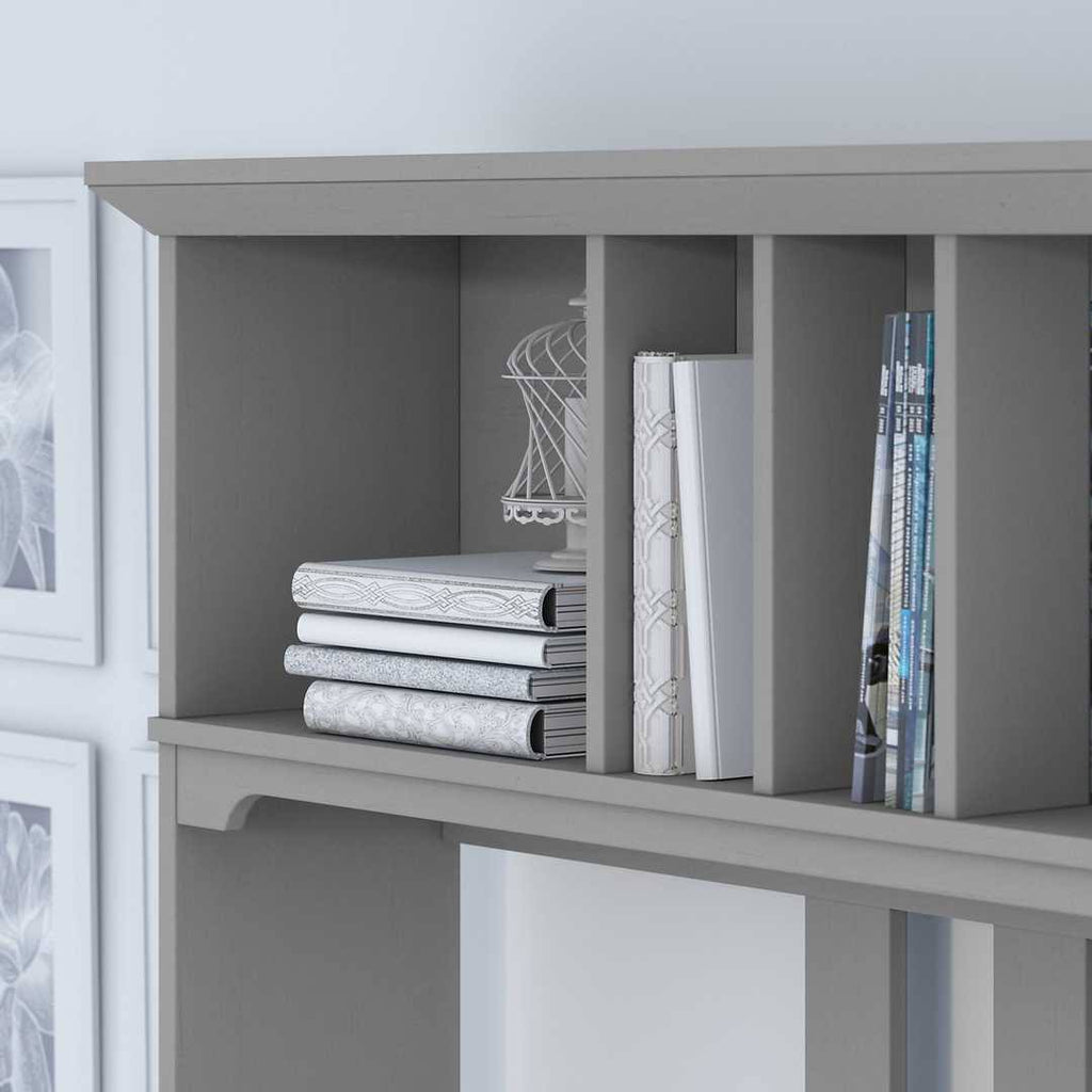 Pure White and Shiplap Gray L Shaped Desk with Hutch A744566