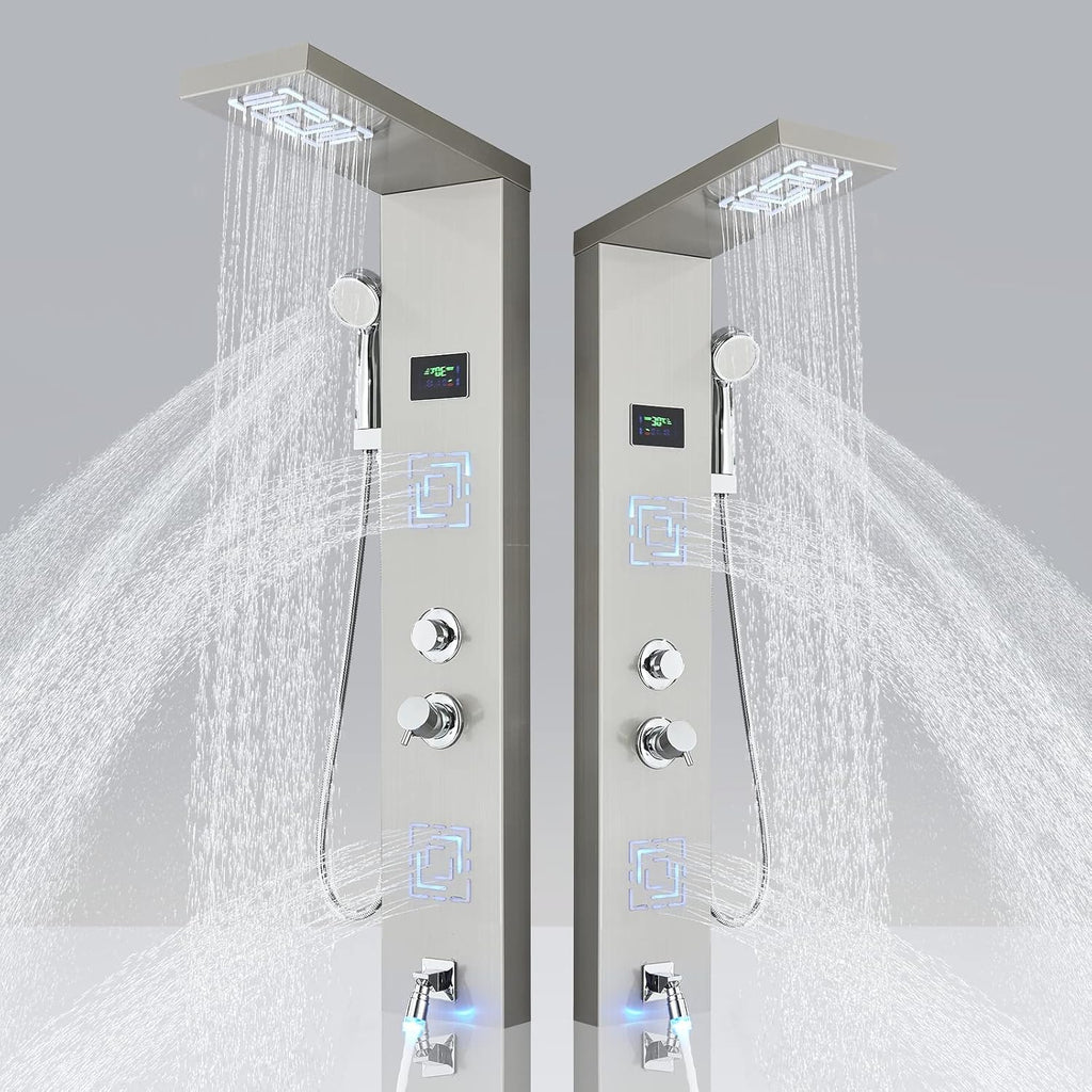 LED Shower Panel Tower System with Body Massage Jets, Rainfall Shower Head, Handheld Sprayer, Tub Spout X499663