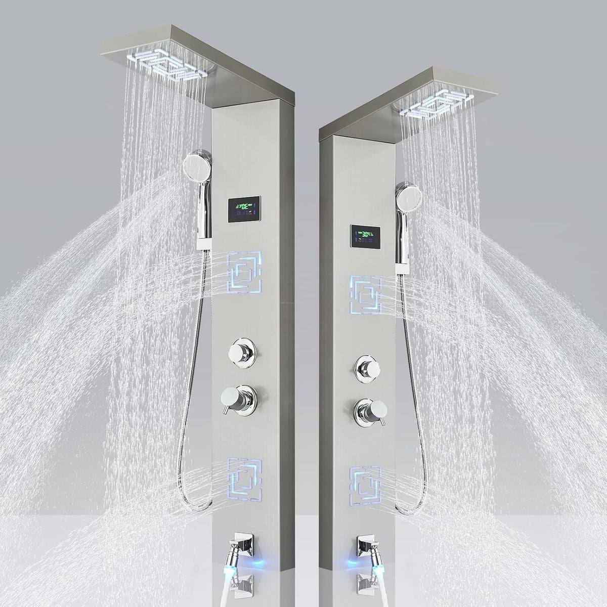LED Shower Panel Tower System with Body Massage Jets, Rainfall Shower Head, Handheld Sprayer, Tub Spout X499663