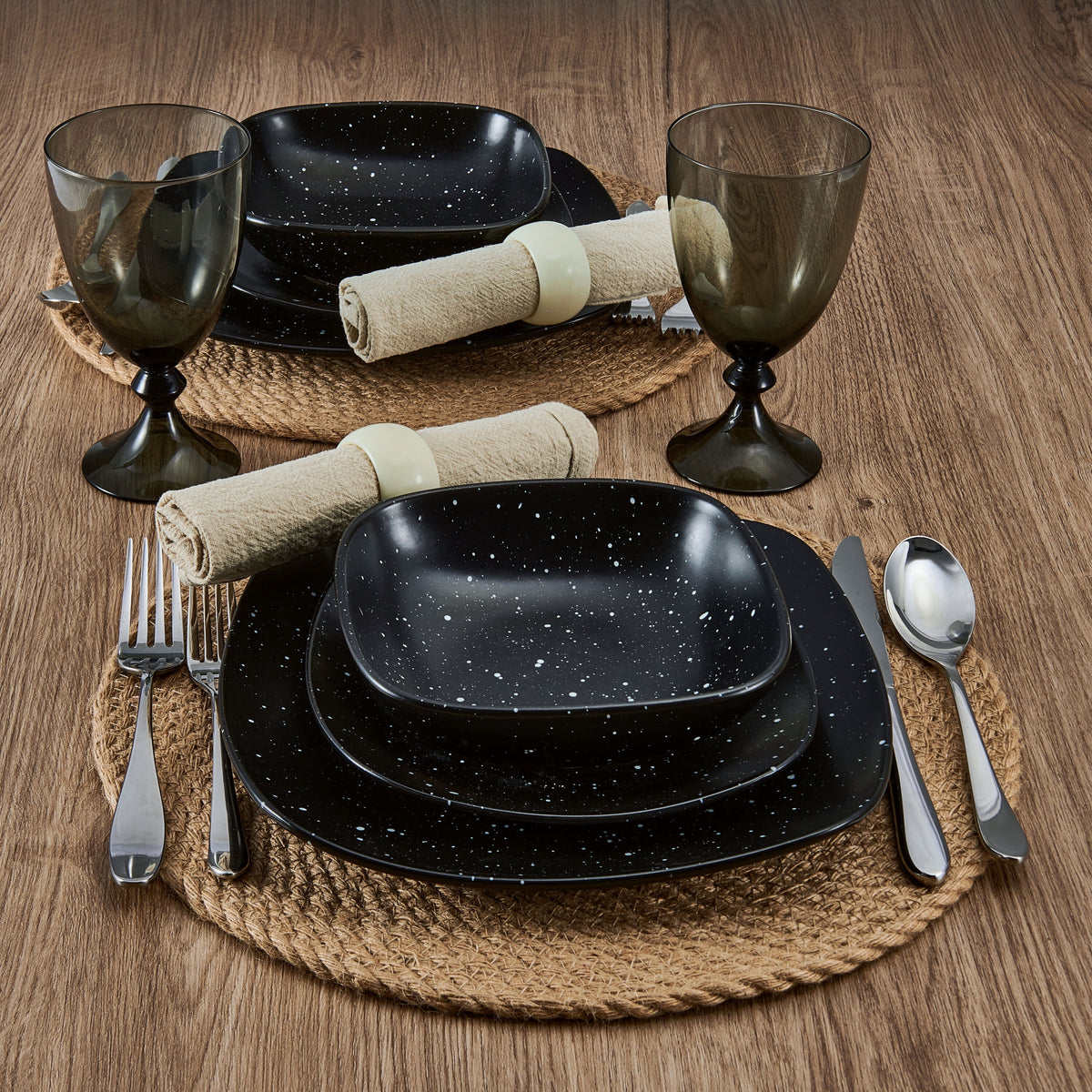 12-piece Black Speckle Stoneware Dinnerware Set K728