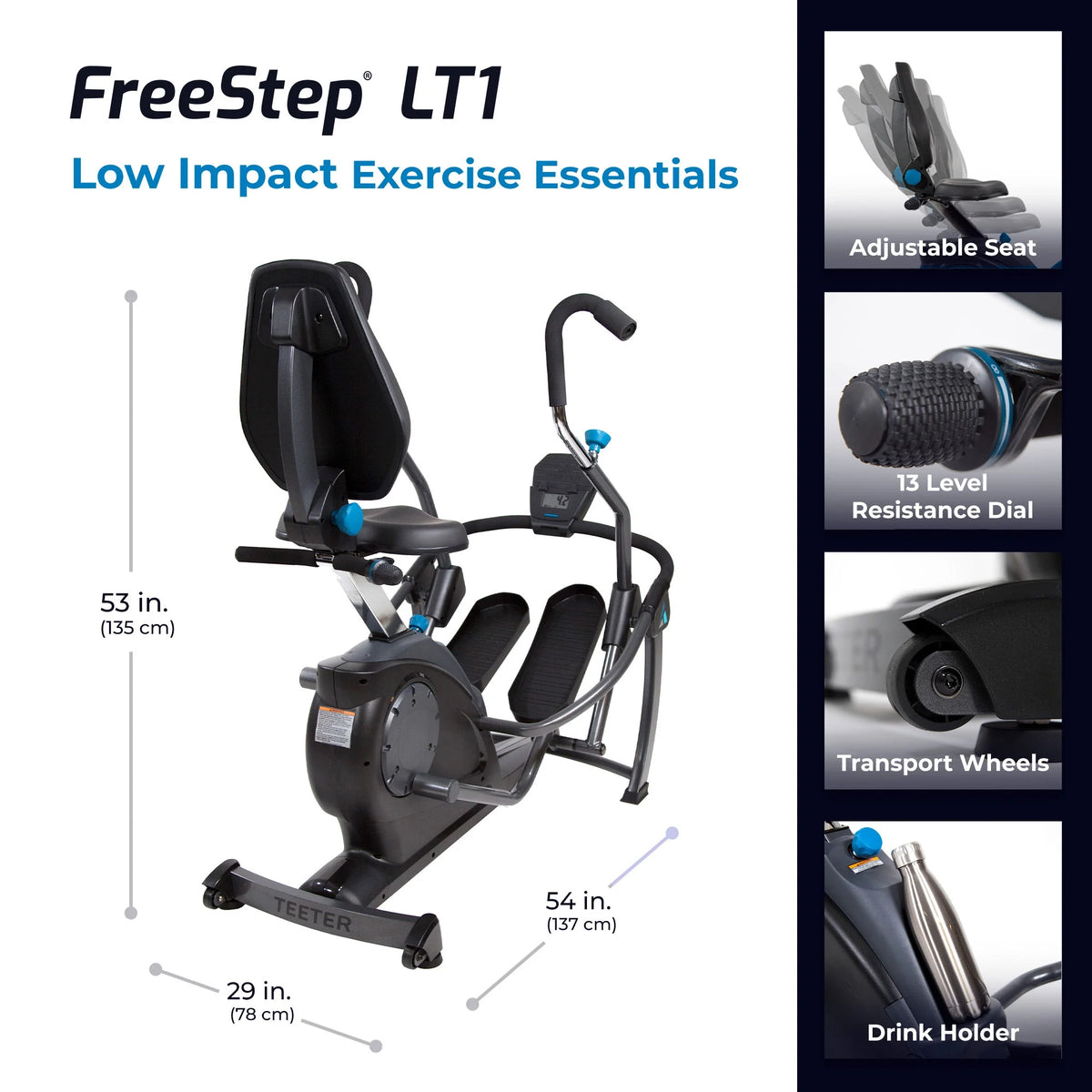 Recumbent Cross Trainer and Cardio Elliptical, Black T271