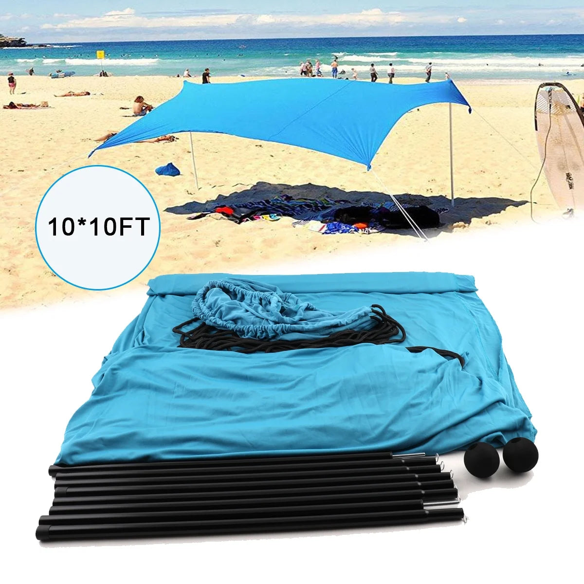 10 x 10 ft Pop Up Beach Canopy Tent with Stability Poles O845603