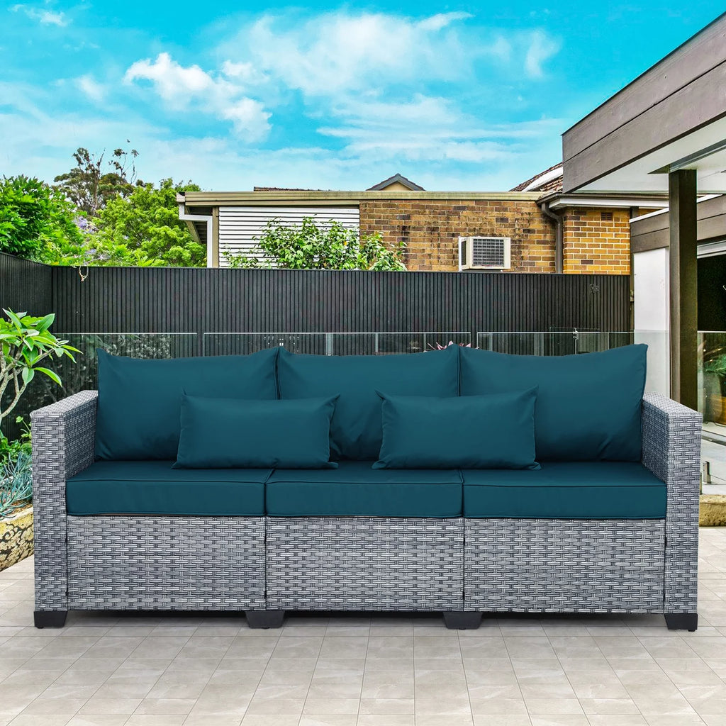3-Seat Patio Wicker Rattan Sofa with Cushions, Gray W66611