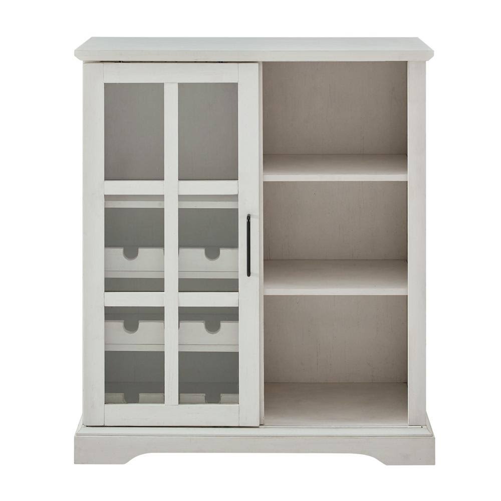 36 in. Brushed White Sliding Glass Door Bar Cabinet B45929