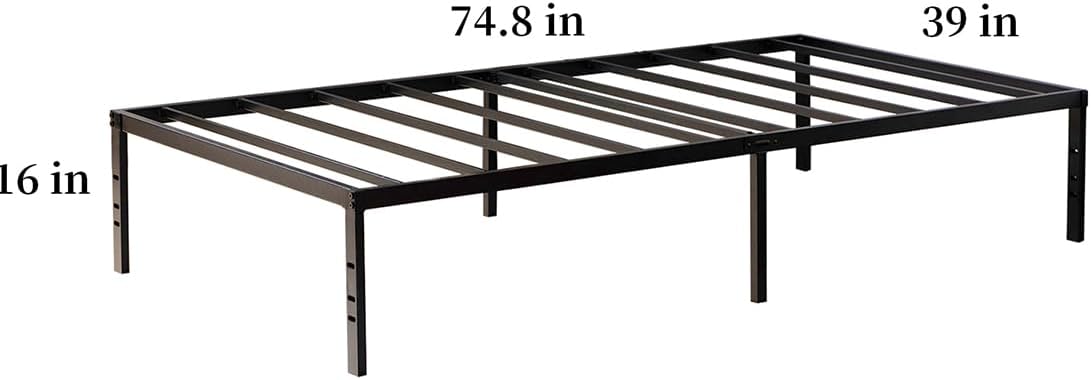 Twin XL Metal Platform Bed Frame with Storage Space Under Frame, Black S757