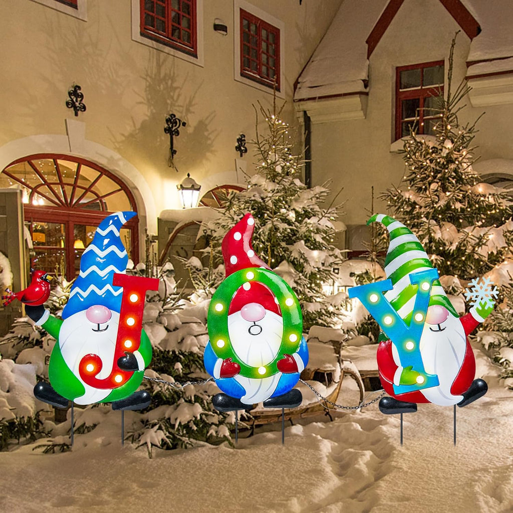 3 PCS Metal Christmas Yard Stakes with Led Light S52507