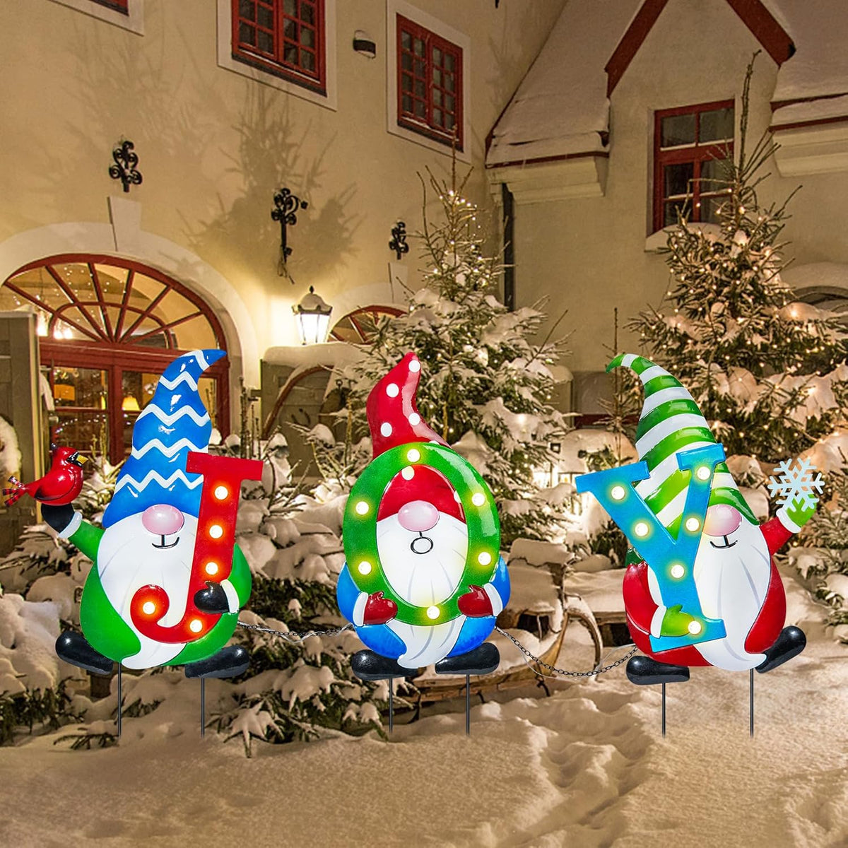 3 PCS Metal Christmas Yard Stakes with Led Light S52507