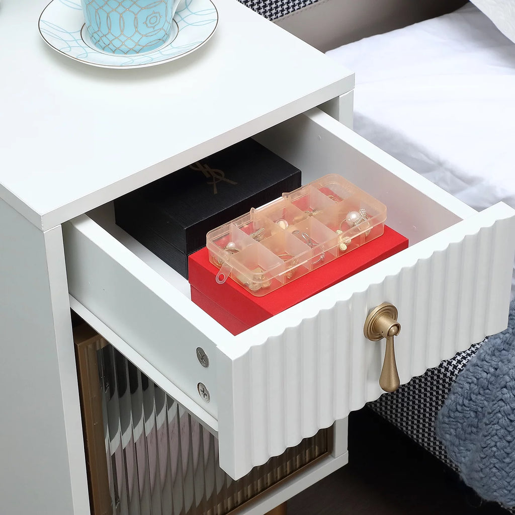 White Narrow Nightstand with Drawer W34818