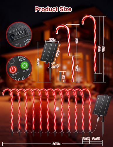 24 Pack 28" Solar Candy Cane Path Lights with Stakes R925728