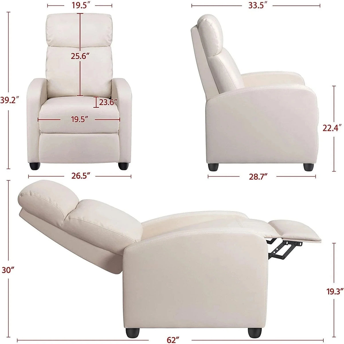 High-Density Faux Leather Push Back Recliner Chair L496510