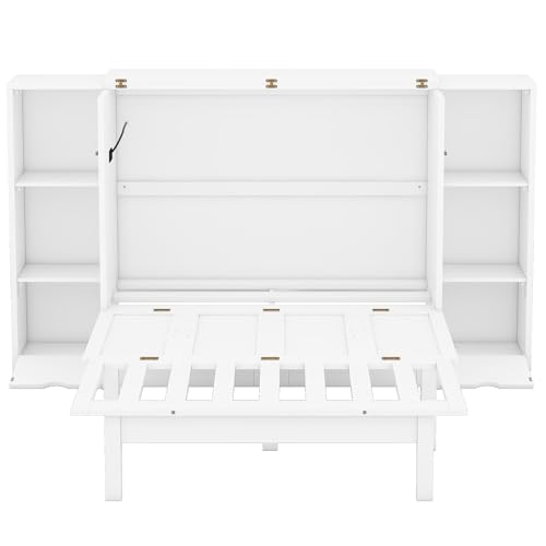 White Queen Size Solid Wood Murphy Wall Bed with Storage X5124