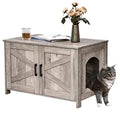 39.4" L Wooden Cat Litter Box Enclosure with Barn Door, Greige M906
