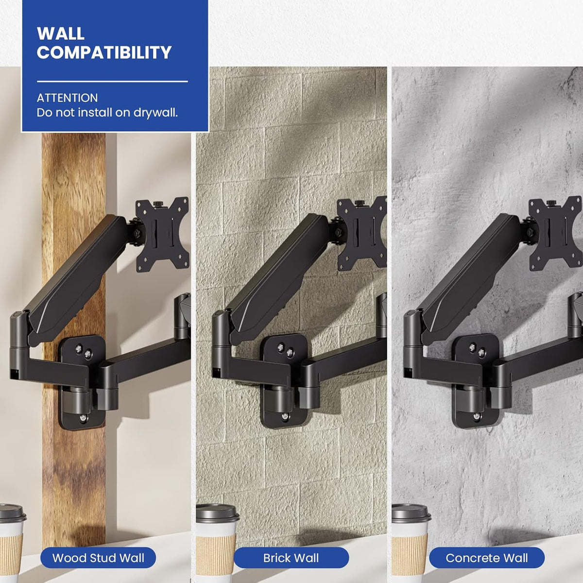 Black Gas Spring Dual Monitor Wall Mount for 17 to 32 inch Screens D22358