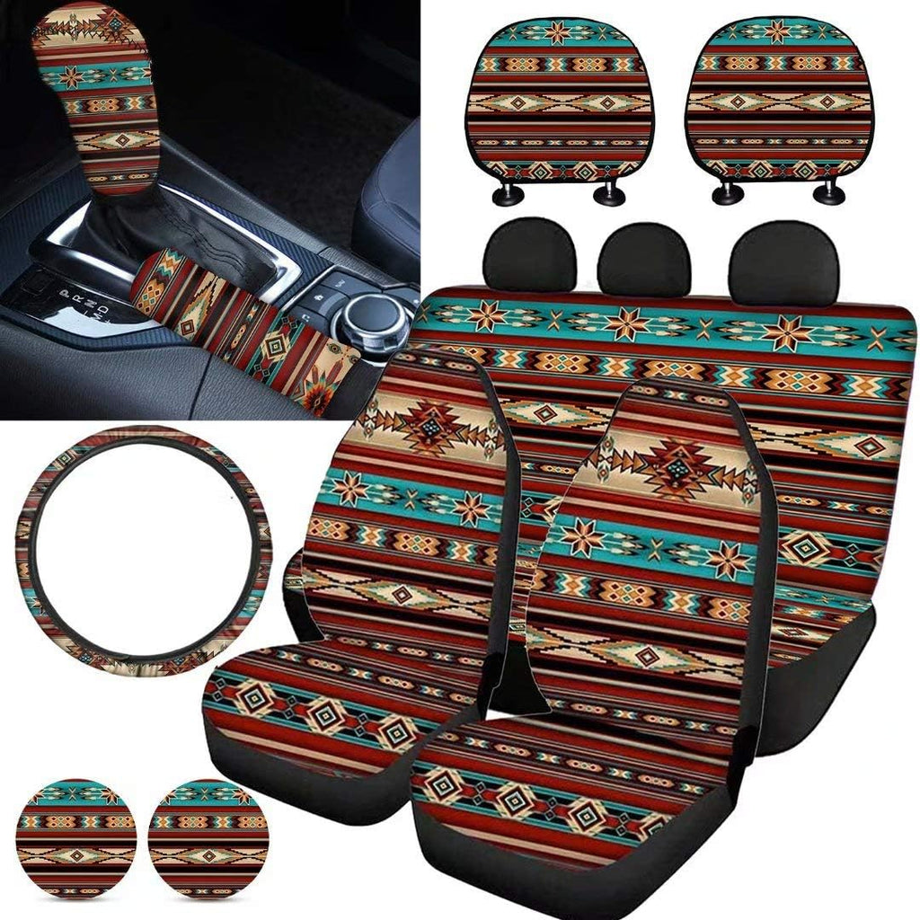 Car Seat Covers Full Set with Steering Wheel Cover, Gear Shift Knob Cover, Handbrake Cover, Seat Belt Cover, Seat Headrest Covers H138769