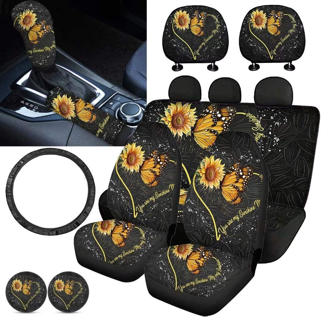 Car Seat Covers Full Set with Steering Wheel Cover, Gear Shift Knob Cover, Handbrake Cover, Seat Belt Cover, Seat Headrest Covers H138769