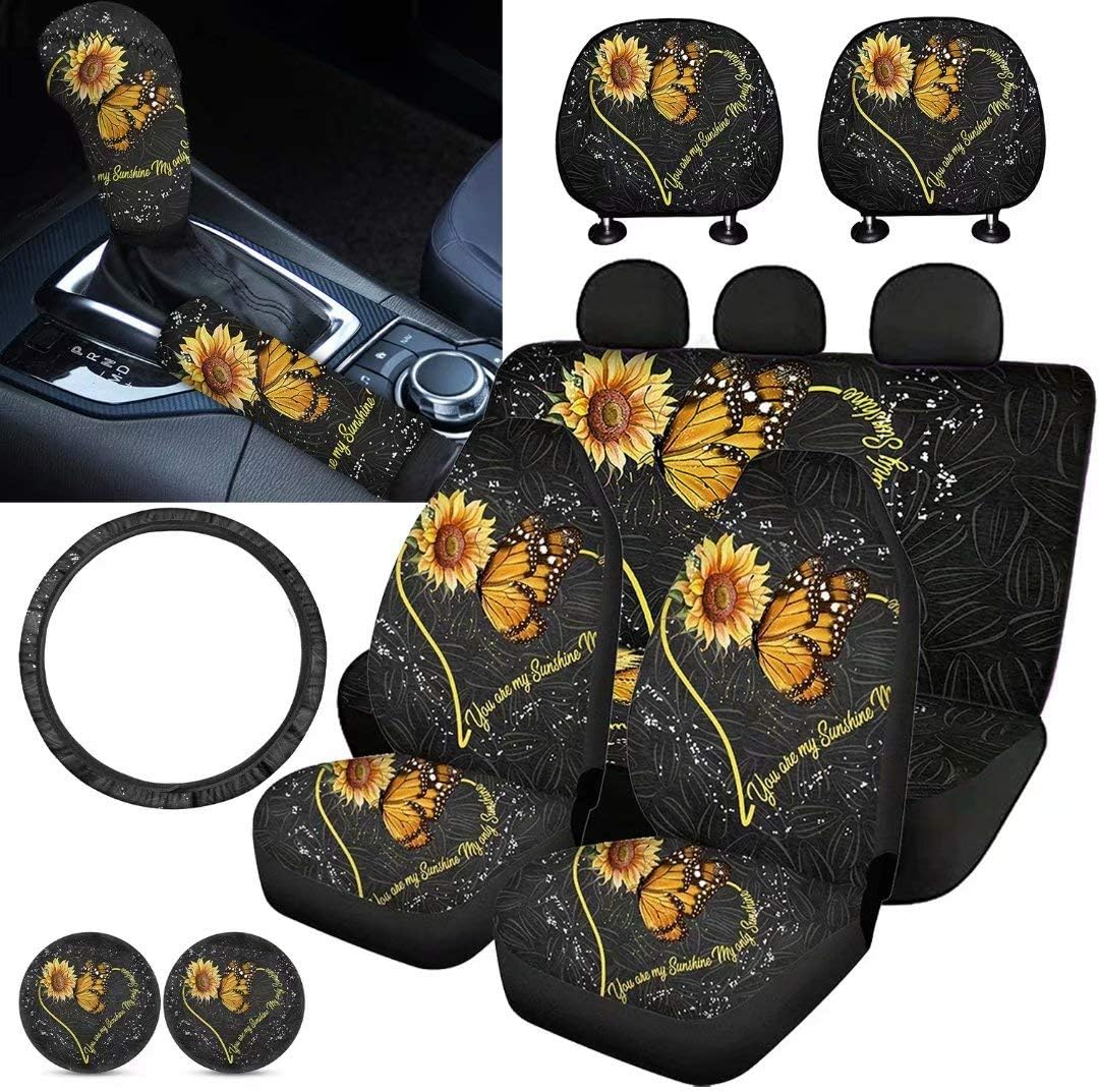 Car Seat Covers Full Set with Steering Wheel Cover, Gear Shift Knob Cover, Handbrake Cover, Seat Belt Cover, Seat Headrest Covers H138769