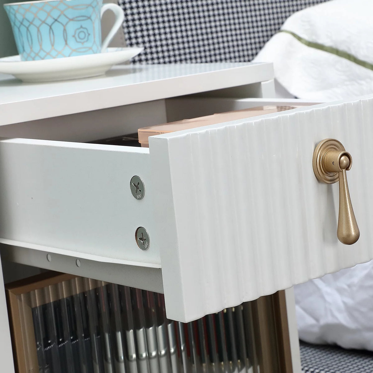 White Narrow Nightstand with Drawer W34818
