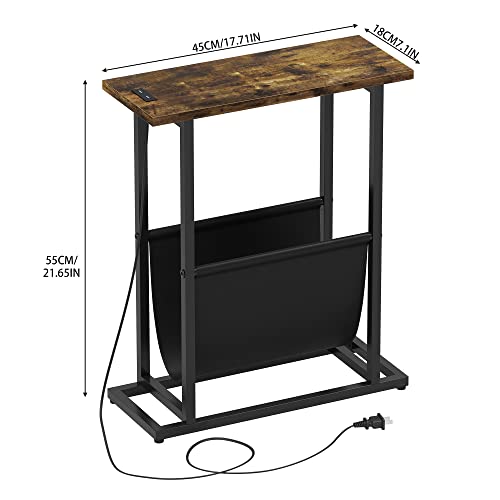 Narrow Side Table with USB Charging Station & Fabric Magazine Holder Sling S3411